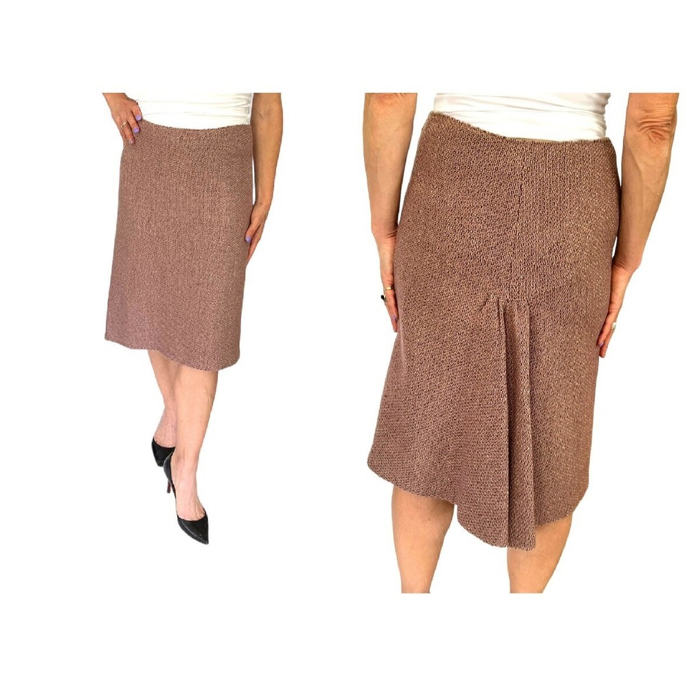 MOSCHINO PINK MAUVE WOOL KNIT TWEED FISHTAIL BACK PLEAT SKIRT SZ 6 NWT $670